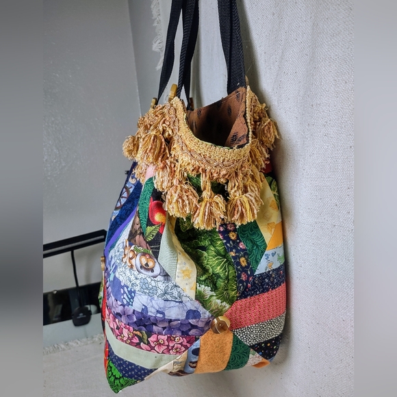 Bag Tote Weekender Shoulder One Of A Kind Patchwork Lined Fringe Tassels - Picture 6 of 12